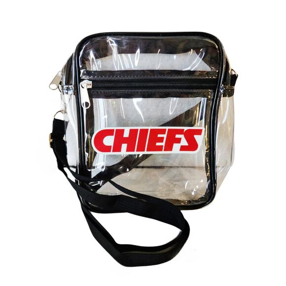 KC Chiefs Zip Top Clear Stadium Bag in Black with Adjustable Strap - Picture 1 of 2
